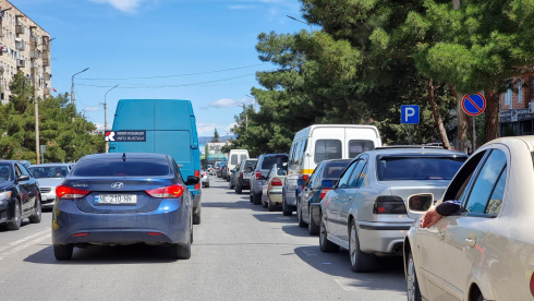 საცობი რუსთავის ქუჩებში