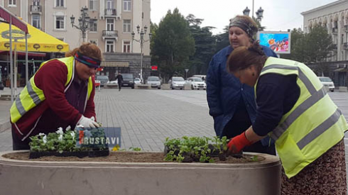 ცენტრალურ მოედანზე ყვავილები გადარგეს