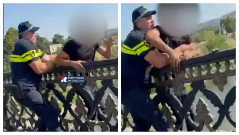 რუსთავში პოლიციელებმა კაცი გადაარჩინეს, რომელიც ხიდიდან ხტებოდა [video]