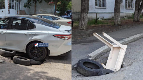 რუსთავში, ორმოში მანქანა ჩავარდა [photo]